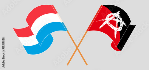 Crossed and waving flags of Luxembourg and Anarchy