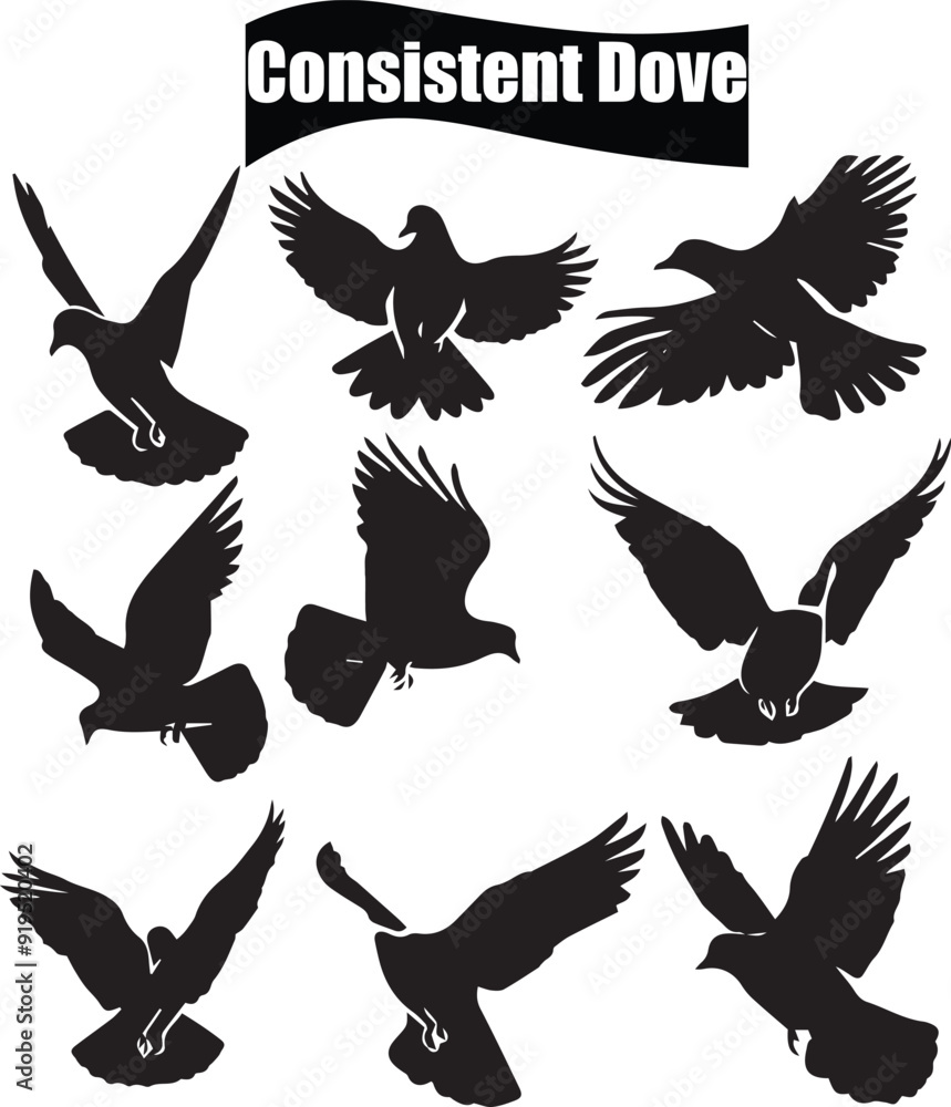 Obraz premium Dove Dark Silhouette Shapes Vector Set