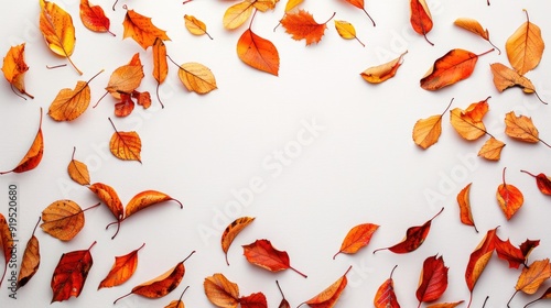 Isolated Fall Leaves on White Background with Space for Message