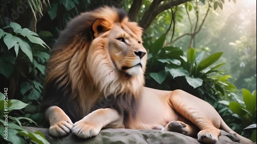 Loop of a resting lion surveying the scene looping video