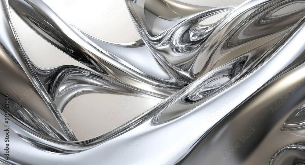 Fototapeta premium Abstract art 3D background with curved wavy smooth surfaces and glossy silver metallic parts made from matte black plastic