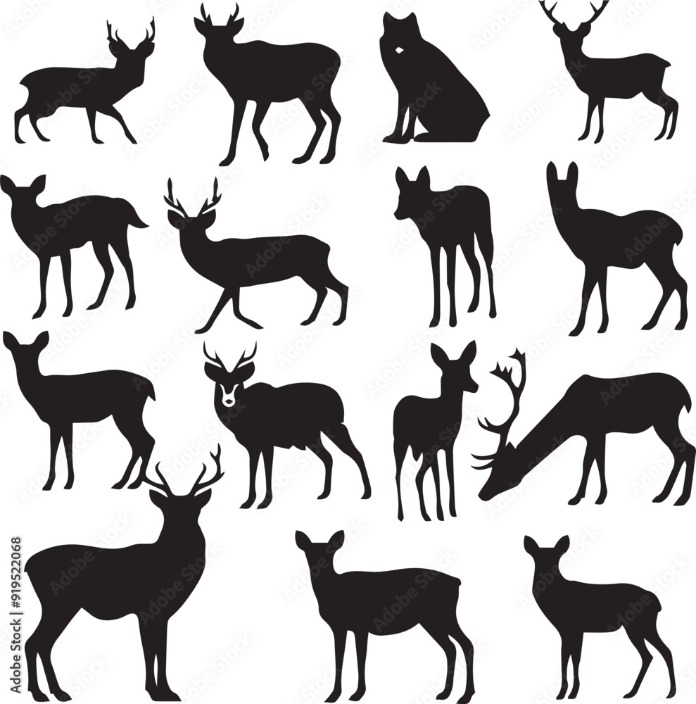 Deer Modern Black Silhouette Design Elements Deer Modern Black Silhouette Design Elements