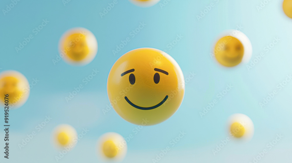 Fototapeta premium A bunch of yellow smiley faces are floating in the air