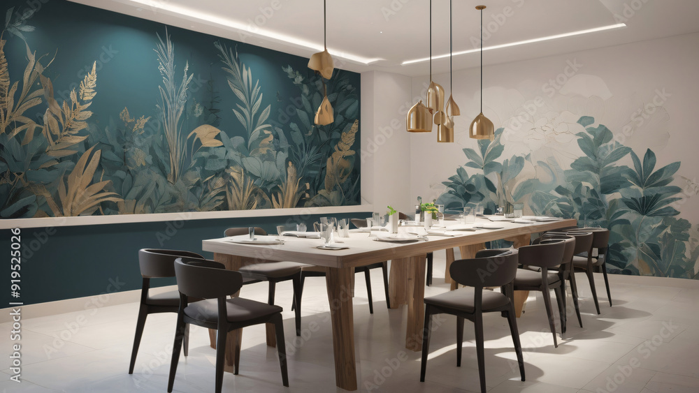 Fototapeta premium Restaurant Minimal interrior design with wall painting Calio graphic
