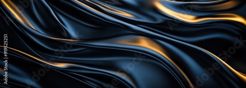 Abstract Background with Black and Gold Fabric Draped in Soft Waves