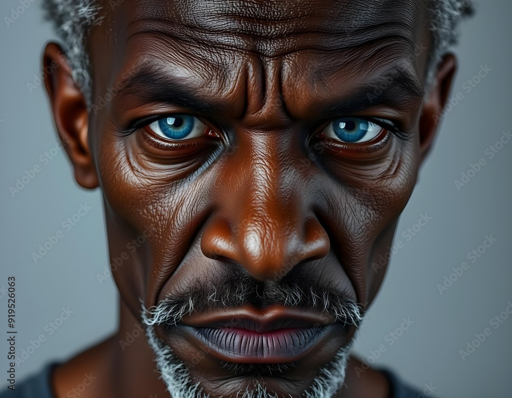 Close-Up of a Confident Man's Face with Blue Eye and Beard Close-Up of a Confident Man's Face with Blue Eye and Beard