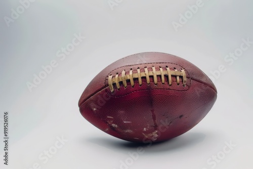 Leather american football ball, sports equipment elements on white background