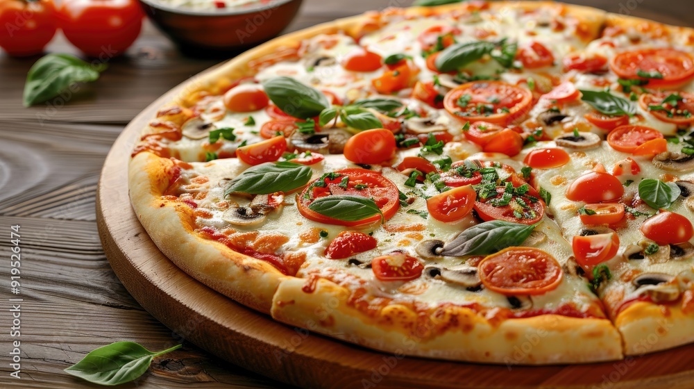 Pizza with tomato based vegetable sauces on a food background Pizza with tomato based vegetable sauces on a food background