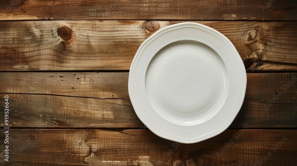 Plate on wooden table without food Plate on wooden table without food