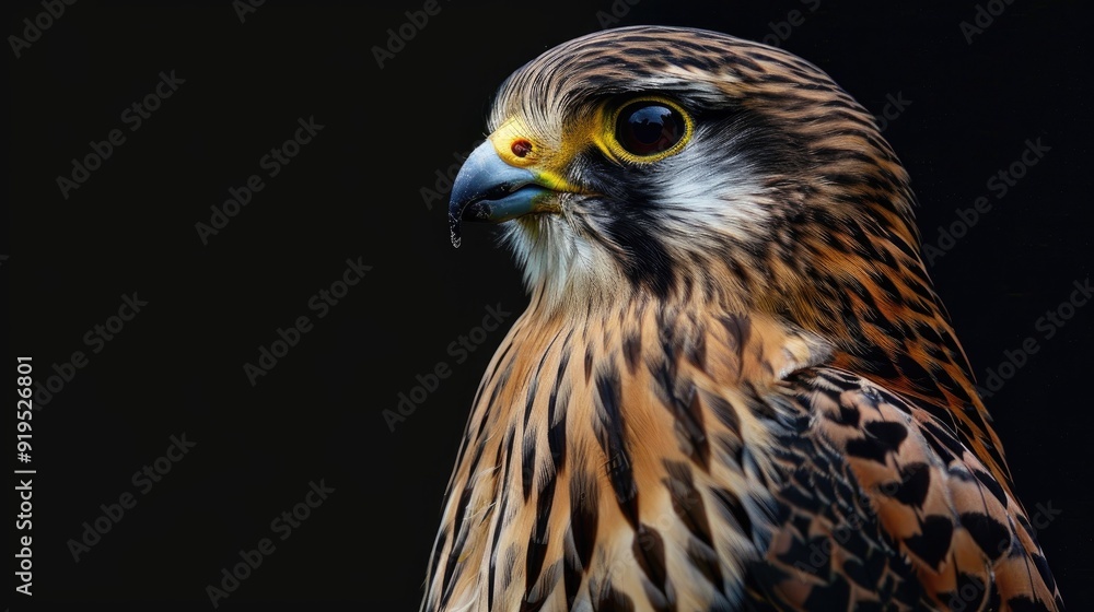 Portrait of a kestrel bird against a black backdrop Portrait of a kestrel bird against a black backdrop