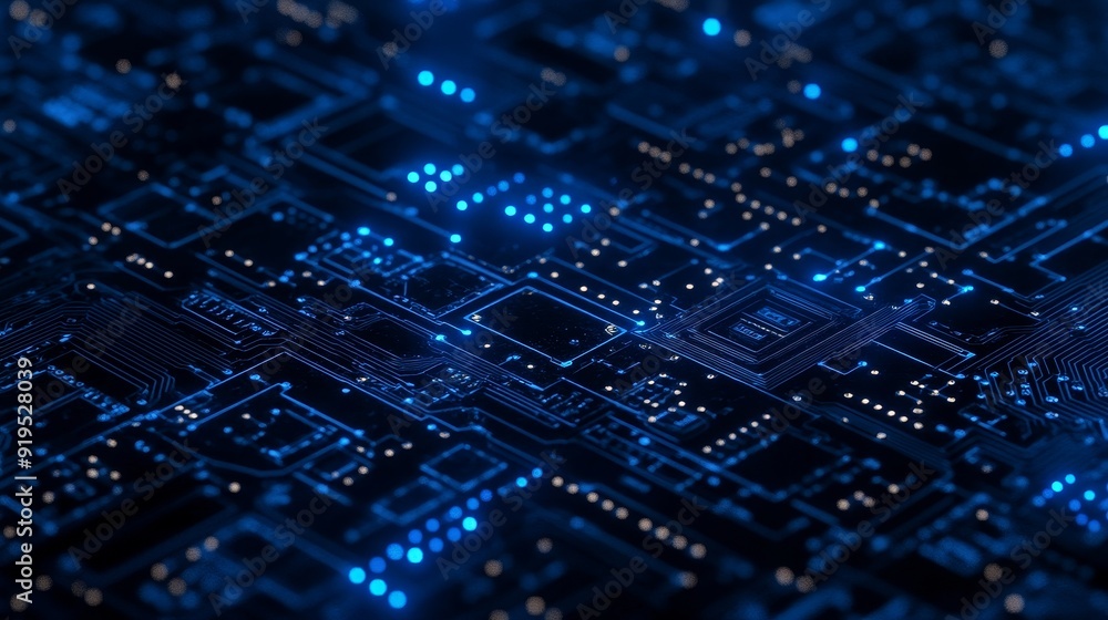 3D rendering of futuristic electronic circuit board with microchips and processors. Conceptual technology background. 3D rendering of futuristic electronic circuit board with microchips and processors. Conceptual technology background.