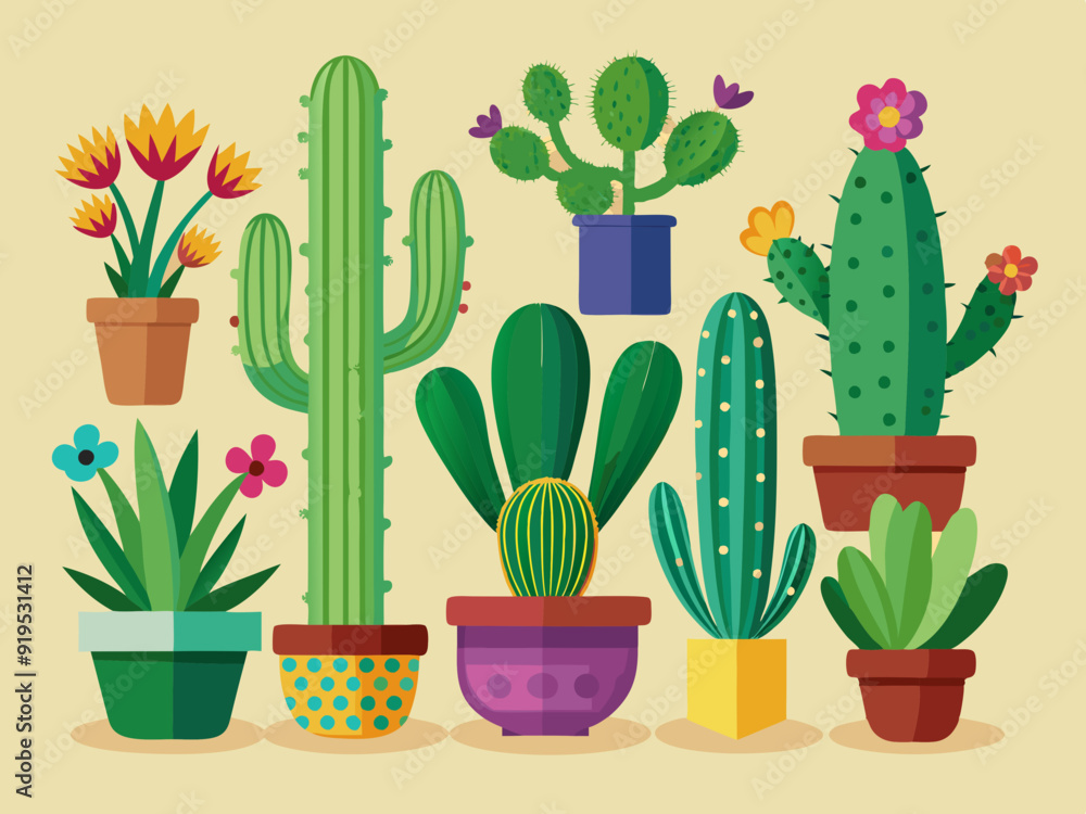 Cactuses. Desert plant, Mexican cacti flower, aloe, succulent. Cartoon decorative gardening cactus, home plants, summer Mexico nature plants. Vector flat set
Cactuses. Desert plant, Mexican cacti flower, aloe, succulent. Cartoon decorative gardening cactus, home plants, summer Mexico nature plants. Vector flat set