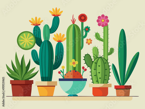 Cactuses. Desert plant, Mexican cacti flower, aloe, succulent. Cartoon decorative gardening cactus, home plants, summer Mexico nature plants. Vector flat set
