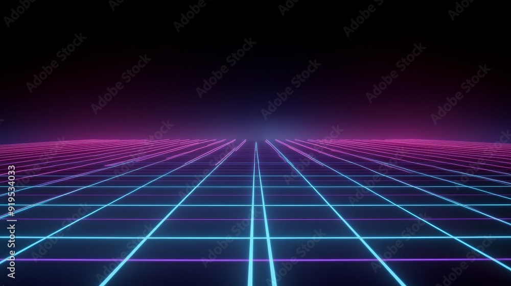 A 3D render with an abstract neon background in a virtual reality environment, a pink blue grid in ultraviolet spectrum and a chart field in the frontal perspective A 3D render with an abstract neon background in a virtual reality environment, a pink blue grid in ultraviolet spectrum and a chart field in the frontal perspective