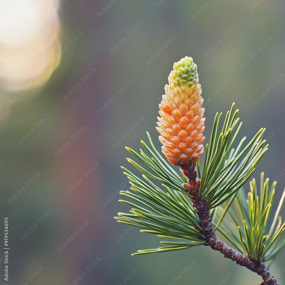 New pine buds blossom during the spring season. New pine buds blossom during the spring season.
