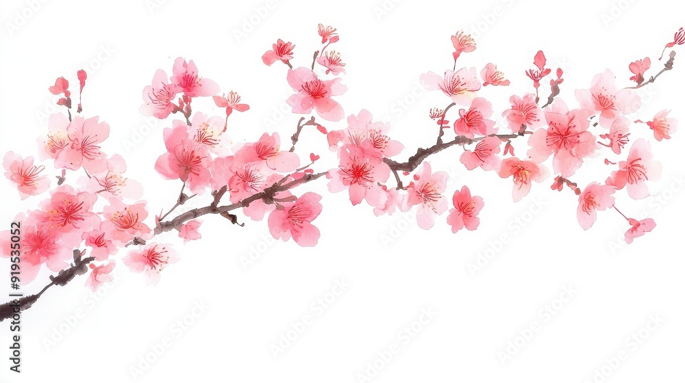 Delicate Cherry Blossom Branch, a serene depiction of a cherry blossom branch in soft hues, elegantly isolated against a pure white background, embodying tranquility and grace. Delicate Cherry Blossom Branch, a serene depiction of a cherry blossom branch in soft hues, elegantly isolated against a pure white background, embodying tranquility and grace.