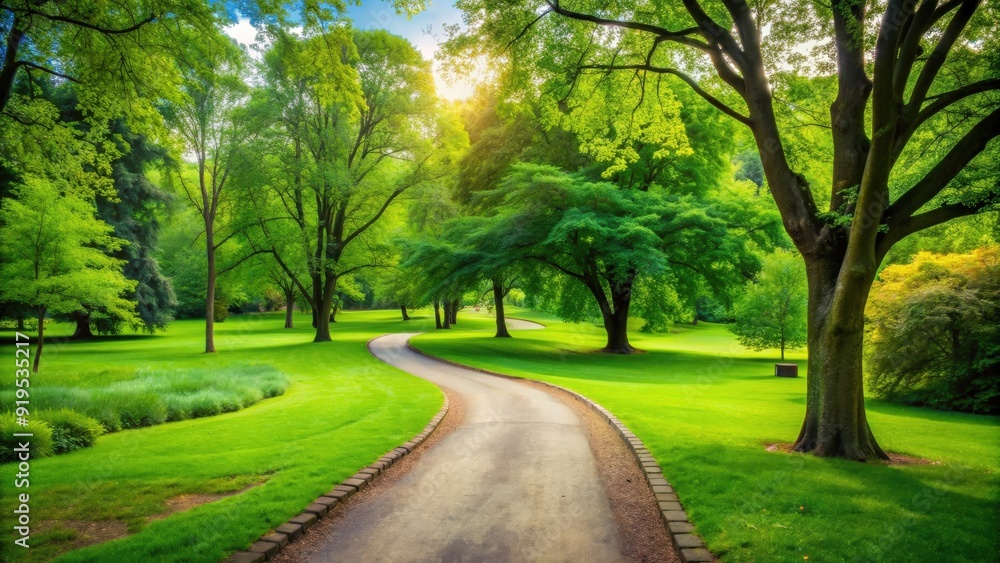 Path winding through a lush green park , nature, scenery, outdoor, walkway, trail, peaceful, serene, landscape, vegetation Path winding through a lush green park , nature, scenery, outdoor, walkway, trail, peaceful, serene, landscape, vegetation