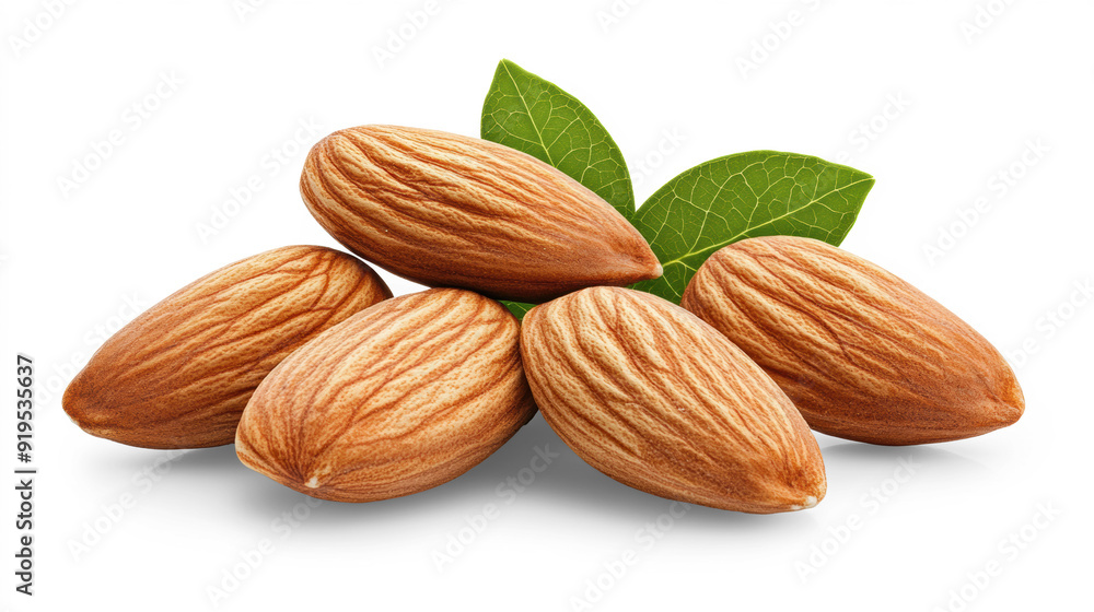 Almonds with Leaves Isolated on Transparent Background Almonds with Leaves Isolated on Transparent Background