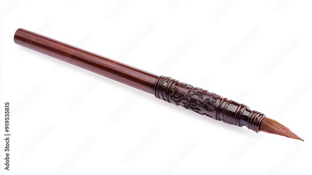 Elegant Bamboo Brush, a traditional Chinese brush featuring an intricate handle design, displayed against a clean white background, showcasing artistry and craftsmanship. Elegant Bamboo Brush, a traditional Chinese brush featuring an intricate handle design, displayed against a clean white background, showcasing artistry and craftsmanship.