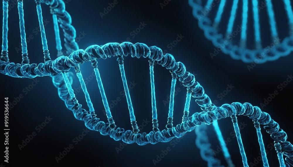 Advancements in futuristic genetic research Glowing blue DNA double helix Concept Futuristic Genetics DNA SciFi Biotech Innovations Blue Double Helix Genetic Engineering Advancements in futuristic genetic research Glowing blue DNA double helix Concept Futuristic Genetics DNA SciFi Biotech Innovations Blue Double Helix Genetic Engineering