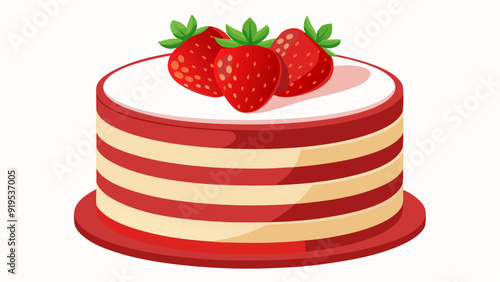 Red velvet cake with fresh strawberries. Festive layered cake from red sponge cakes and cream cheese frosting, American cuisine vector illustration photo