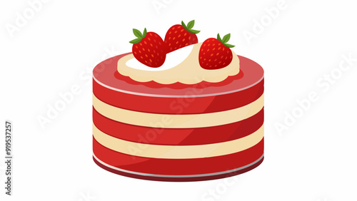 Red velvet cake with fresh strawberries. Festive layered cake from red sponge cakes and cream cheese frosting, American cuisine vector illustration photo