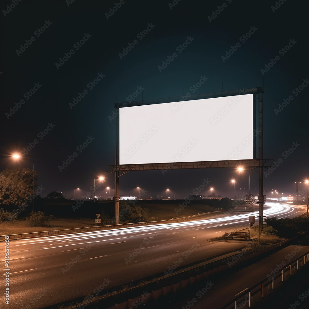 Blank Highway Billboard Mockup at Night Blank Highway Billboard Mockup at Night