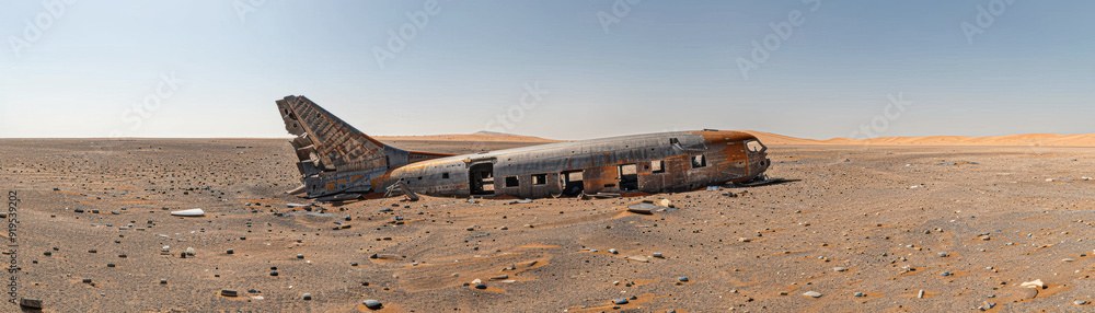 Dramatic Scene of a Crashed Airplane with Copyspace Dramatic Scene of a Crashed Airplane with Copyspace