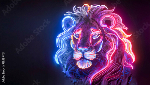 Neon sign with the drawing of a lion
