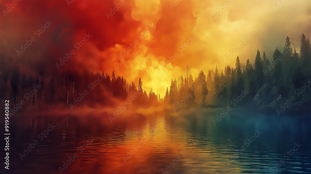 smoke on the water, a fire in the sky, forest smoke on the water, a fire in the sky, forest