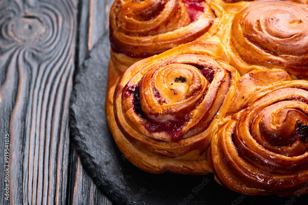 Homemade cake pie roll with cherry . Food background Homemade cake pie roll with cherry . Food background