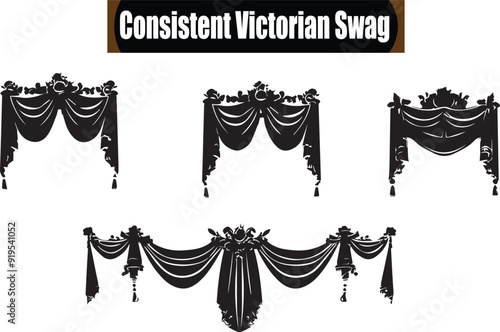 Consistent Victorian Swag Minimalist Black Silhouette Vector Collection
