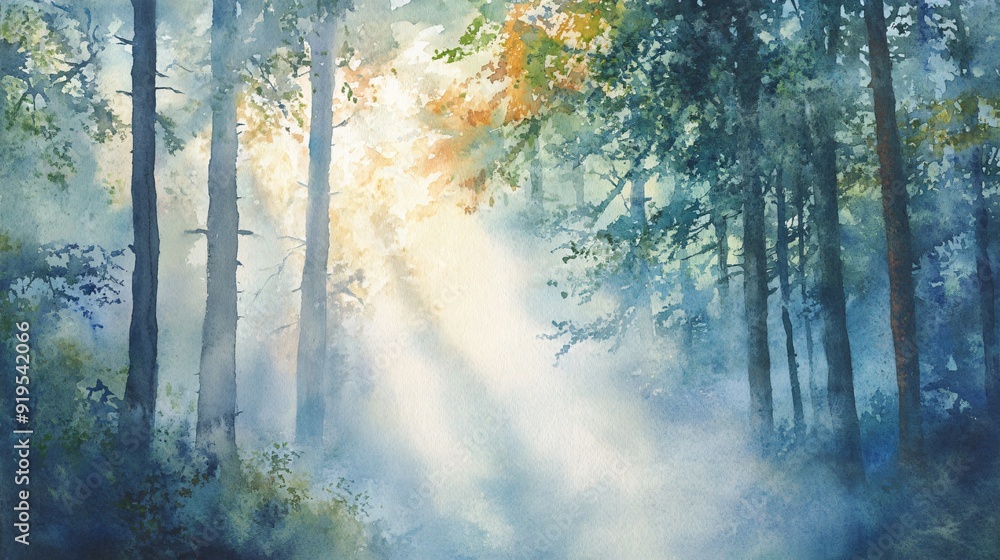 Obraz premium The image could be named Sunlit Morning in the Forest