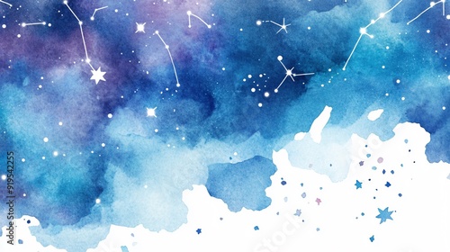 Image Description: A magical winter night scene with a blue background filled with stars, snowflakes, and soft glowing lights The abstract design evokes the feeling of a snowy Christmas sky, creating  photo