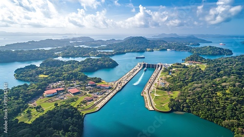 Aerial View of Panama Canal Locks