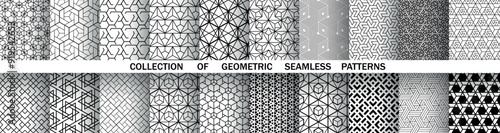 Geometric set of seamless black and white patterns. Simple vector graphics.