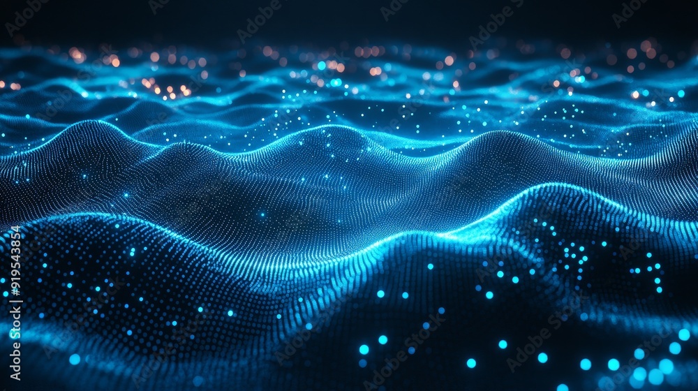 A digital big data concept illustrated with an abstract of data flow on a blue background. Big data transfers, blockchain, servers, and high-speed internet. A digital big data concept illustrated with an abstract of data flow on a blue background. Big data transfers, blockchain, servers, and high-speed internet.