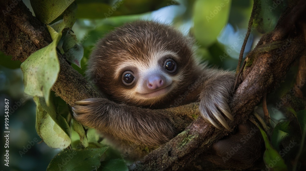 Fototapeta premium Adorable Sloth Baby in the Rainforest