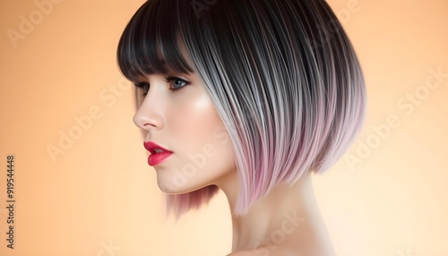 Profile of a Woman with Trendy Ombre Bob Hairstyle