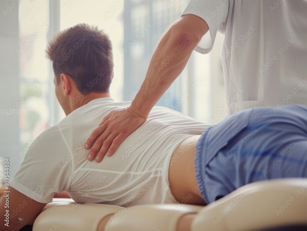 Obraz premium Massage therapy session in a wellness center with a client lying on a table