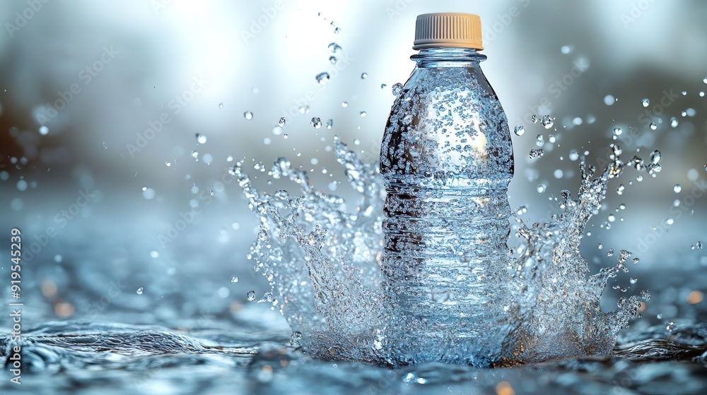 Bottle of Water on Splashing Background Bottle of Water on Splashing Background