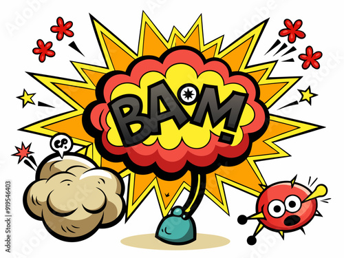 Comic bomb explosion. Cartoon brawl cloud with feet and legs. Speech explode bubbles, circle burst with bam, pow, boom, crash and bang for comic books. Vector set
