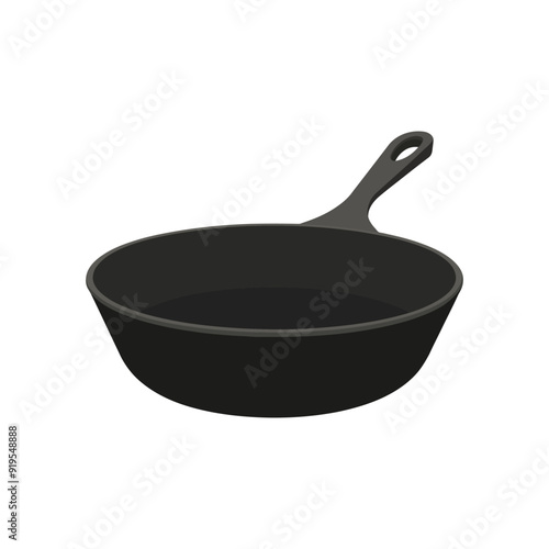 A flat vector illustration of cast iron skillet or pan isolated on white background
