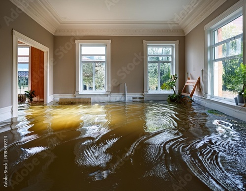 flooded interior highlighting extensive water damage and need for restoration services
