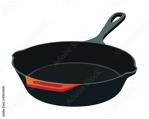 A flat vector illustration of cast iron skillet or pan isolated on white background

