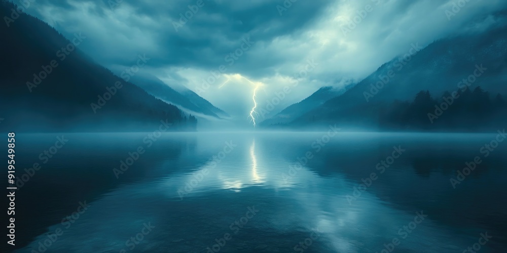 Fototapeta premium A Lightning Strike Reflected in a Still Mountain Lake
