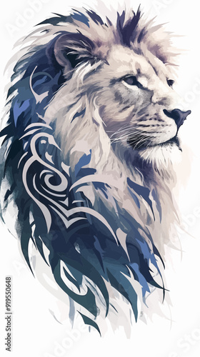 Black Symmetric Lion Tattoo - Vector Design on White Background