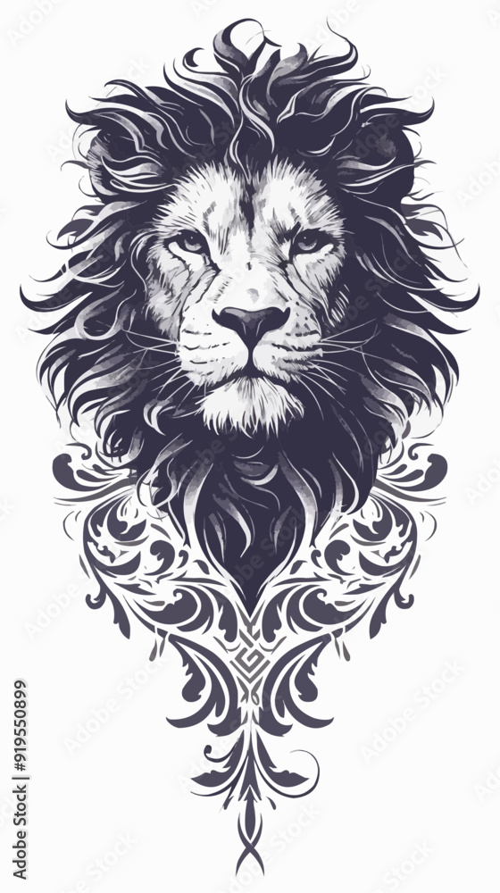 Black Symmetric Lion Tattoo - Vector Design on White Background Black Symmetric Lion Tattoo - Vector Design on White Background