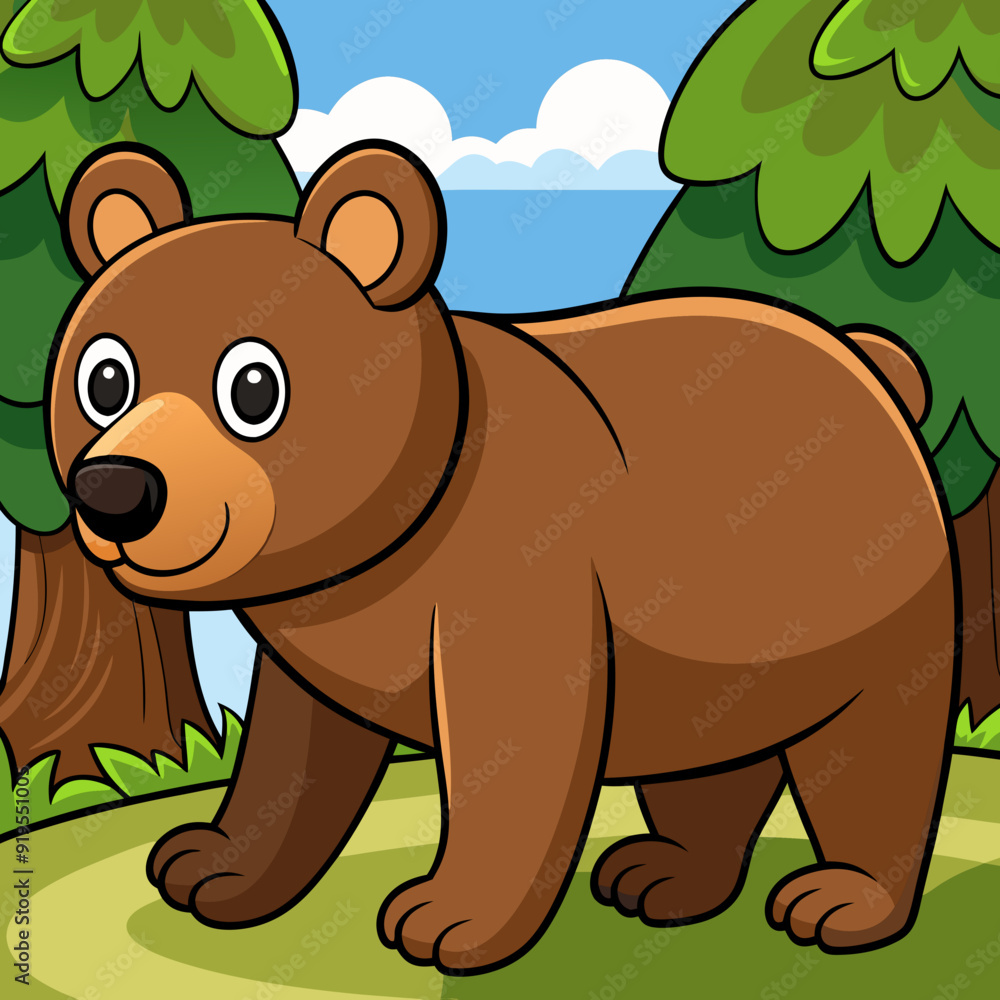 Fototapeta premium Bear walking in forest art vector