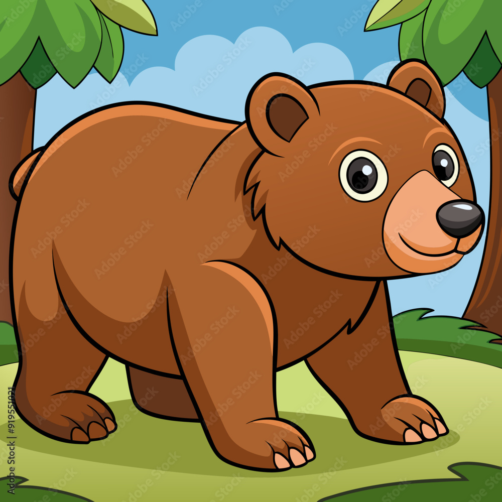 Fototapeta premium Bear walking in forest art vector